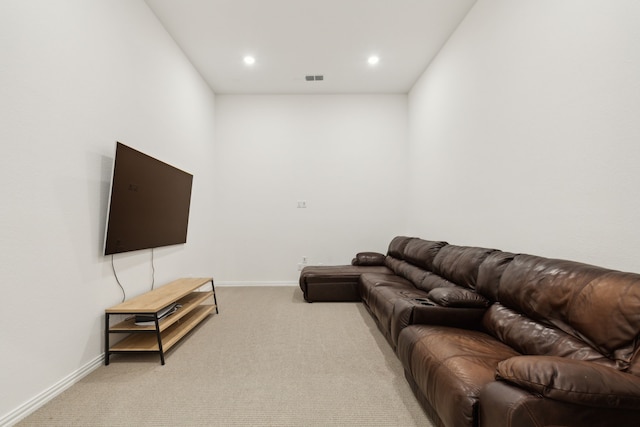 living room featuring light carpet