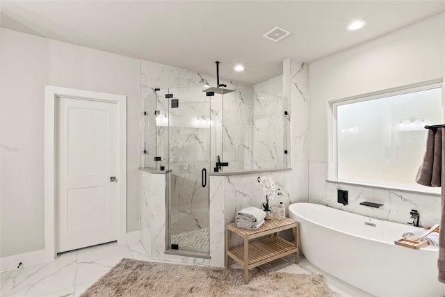 bathroom with independent shower and bath