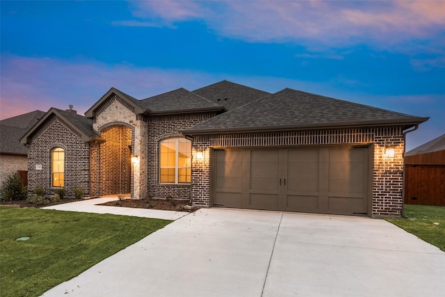 view of front facade featuring a yard and a garage