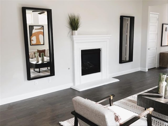 living room with dark hardwood / wood-style floors