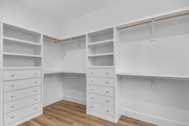 walk in closet with light wood-type flooring