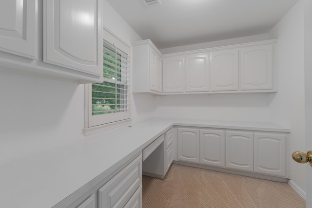 laundry area with light colored carpet