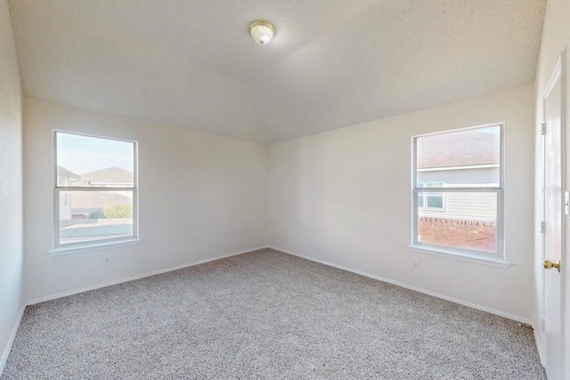 spare room featuring light carpet and a textured ceiling