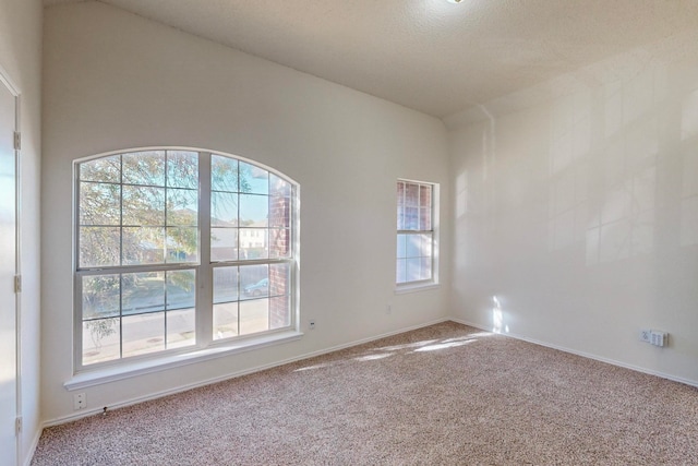 carpeted empty room with a textured ceiling