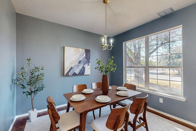 dining room featuring a textured ceiling, hardwood / wood-style flooring, and a wealth of natural light