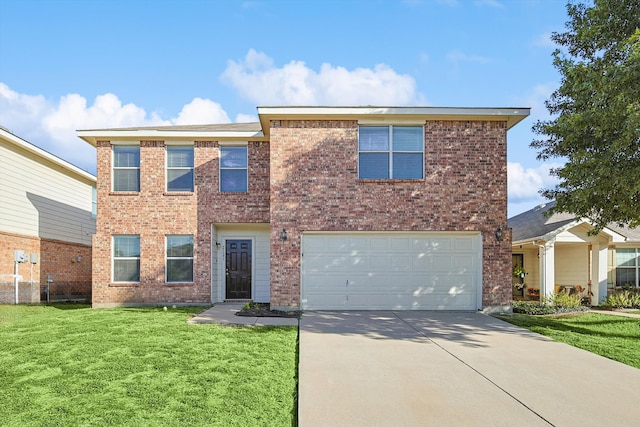 view of front facade featuring a front yard and a garage