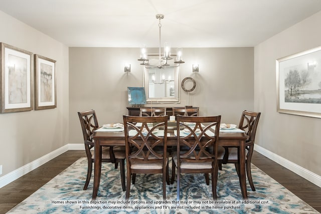 dining room with an inviting chandelier and dark hardwood / wood-style floors