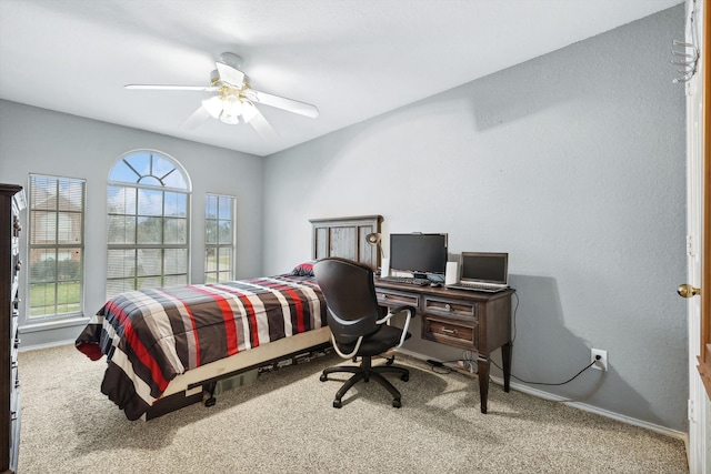 bedroom with carpet floors and ceiling fan