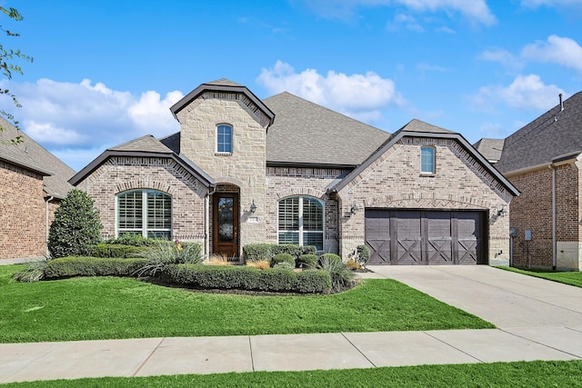 french country style house featuring a front yard