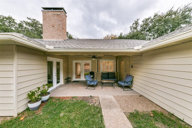 exterior space with ceiling fan and french doors