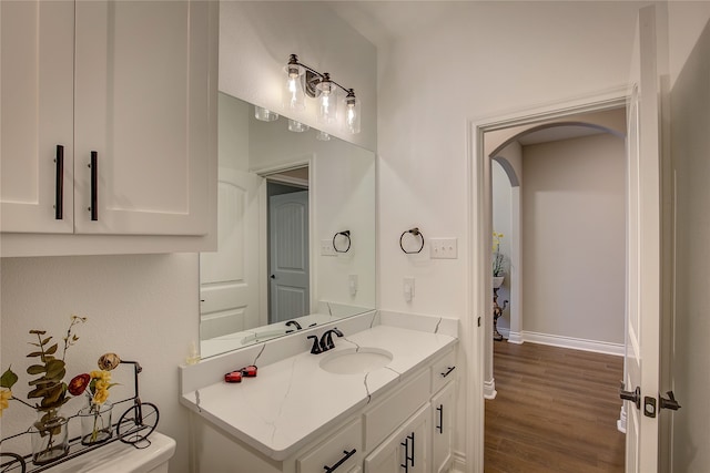 bathroom featuring vanity, toilet, and wood-type flooring