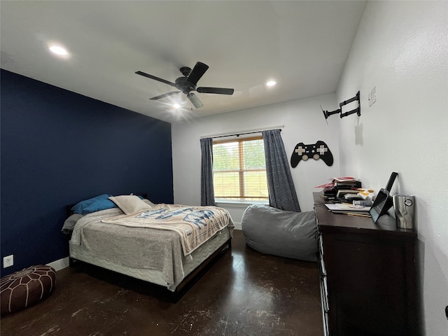 bedroom featuring ceiling fan