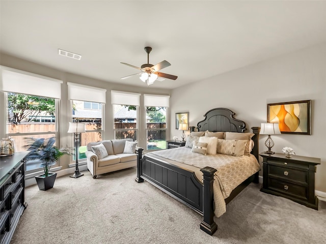 bedroom featuring ceiling fan and carpet flooring