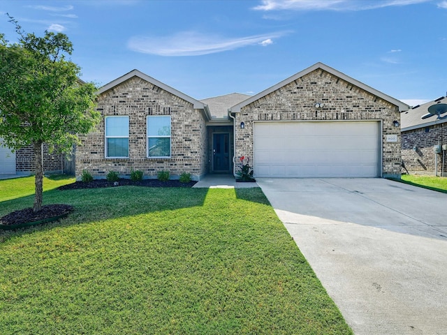 ranch-style home with a front yard and a garage