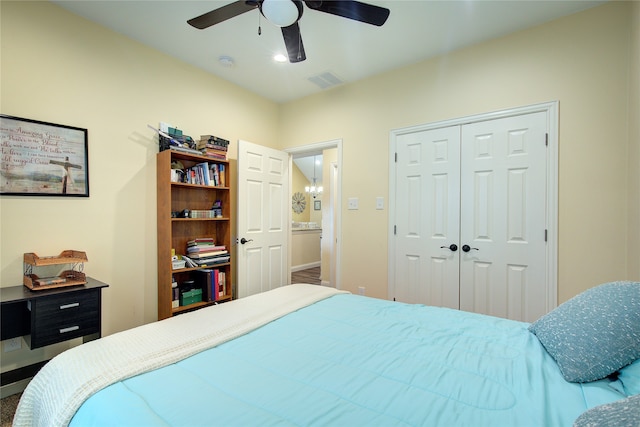 bedroom with a closet and ceiling fan