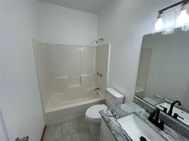 full bathroom with bathtub / shower combination, vanity, and toilet