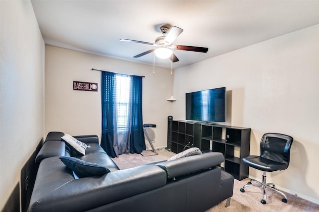2209 Torch Lake Dr, Forney, TX 75126 - carpeted living room with baseboards and a ceiling fan