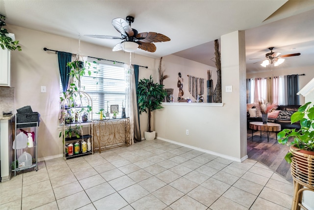 2209 Torch Lake Dr, Forney, TX 75126 - interior space with light tile patterned floors, baseboards, and a ceiling fan