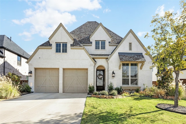 view of front facade featuring a front yard and a garage