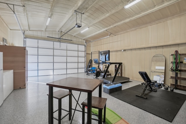 workout area with vaulted ceiling