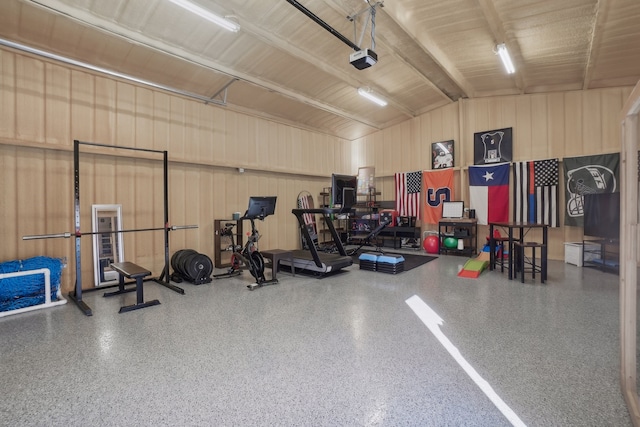 interior space with a garage door opener