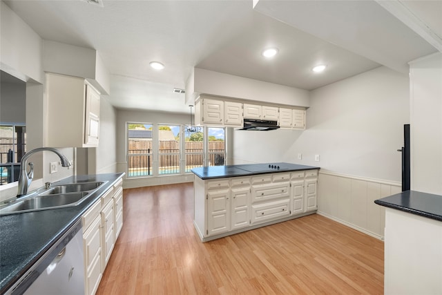 kitchen featuring sink, white cabinetry, and kitchen peninsula