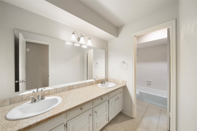 bathroom with vanity, toilet, and tile patterned floors