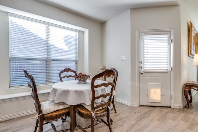 dining room with light wood-type flooring and plenty of natural light