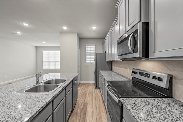 kitchen featuring gray cabinetry, stainless steel appliances, and sink