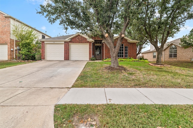 single story home with a front lawn and a garage