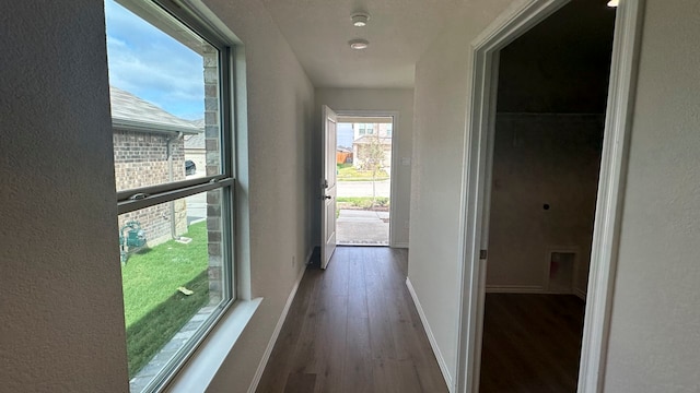 corridor featuring dark hardwood / wood-style floors