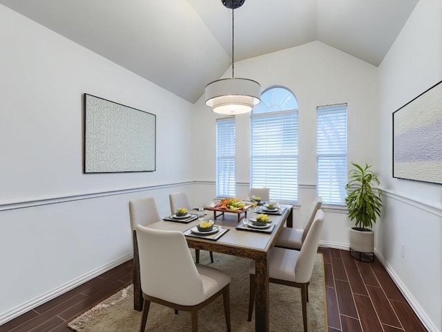 dining room with vaulted ceiling