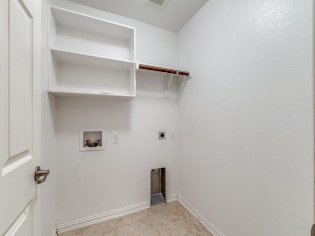 laundry room with hookup for an electric dryer and hookup for a washing machine