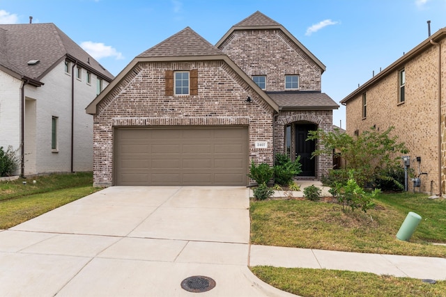 view of front property featuring a front lawn and a garage