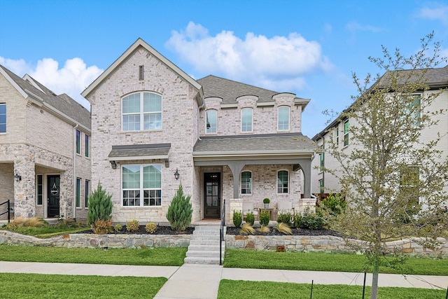 french country home featuring a front yard