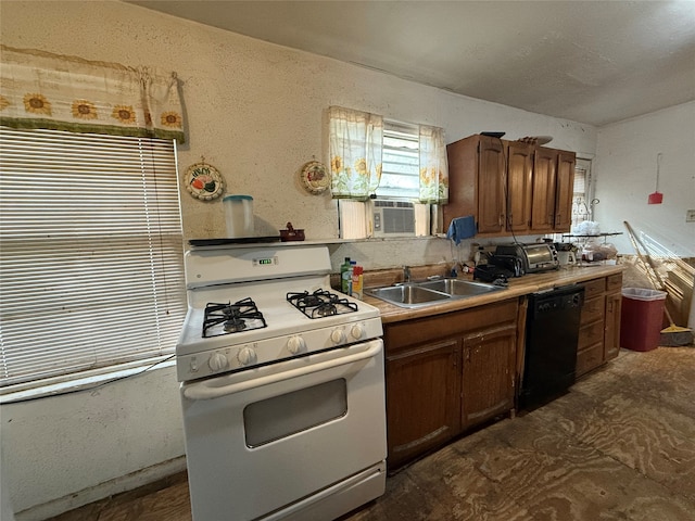 kitchen with dishwasher, sink, cooling unit, and white gas range oven