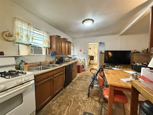 kitchen featuring dishwasher, sink, cooling unit, and white gas range oven