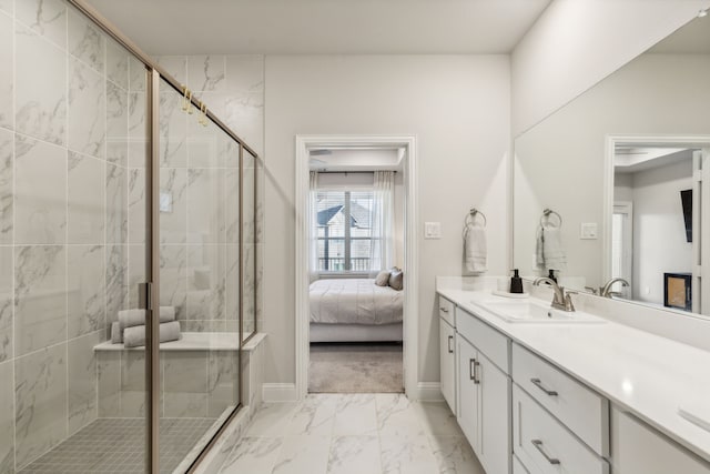 bathroom featuring vanity and walk in shower