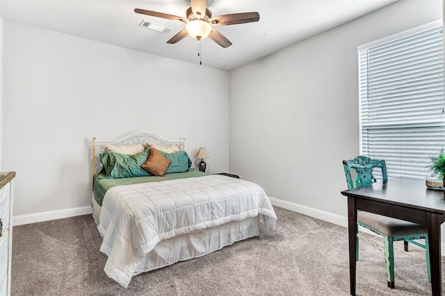 bedroom with carpet flooring and ceiling fan