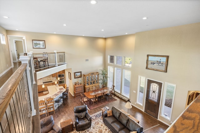 living room with dark hardwood / wood-style floors