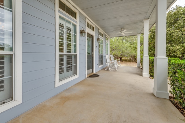 view of patio / terrace with covered porch and ceiling fan