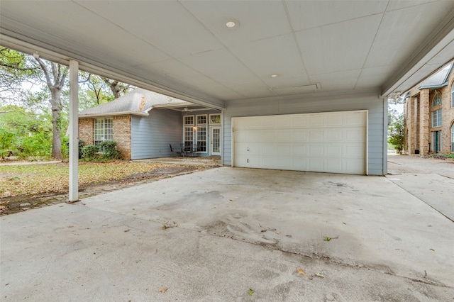 exterior space with a garage