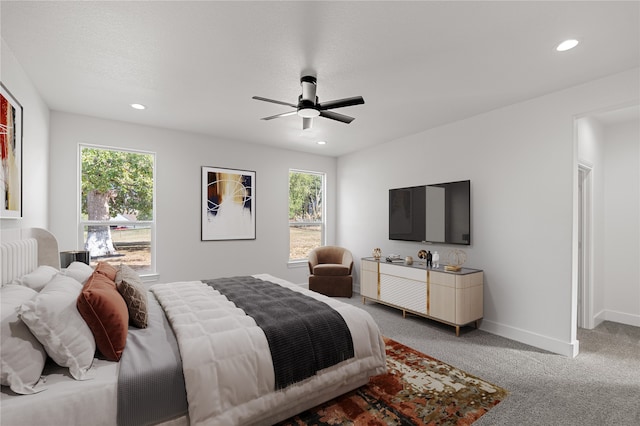 bedroom with carpet and ceiling fan