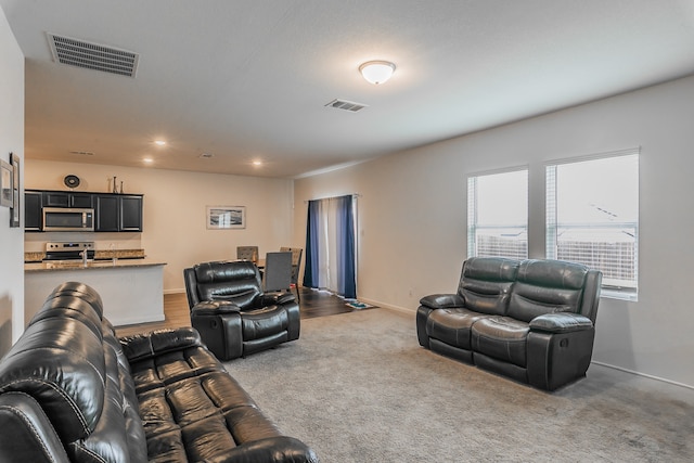 living room with carpet floors