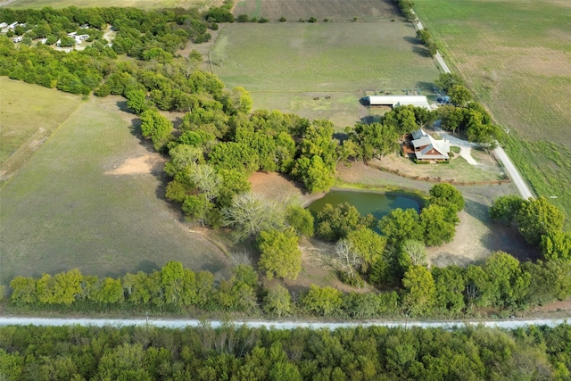 aerial view featuring a rural view and a water view