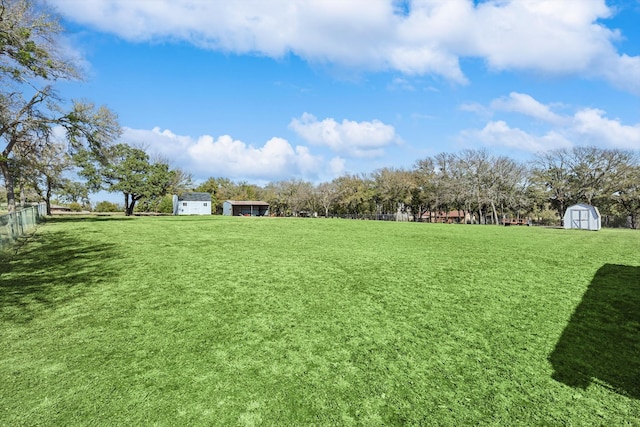 view of yard with a storage shed