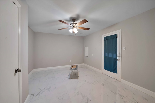 unfurnished room with ceiling fan