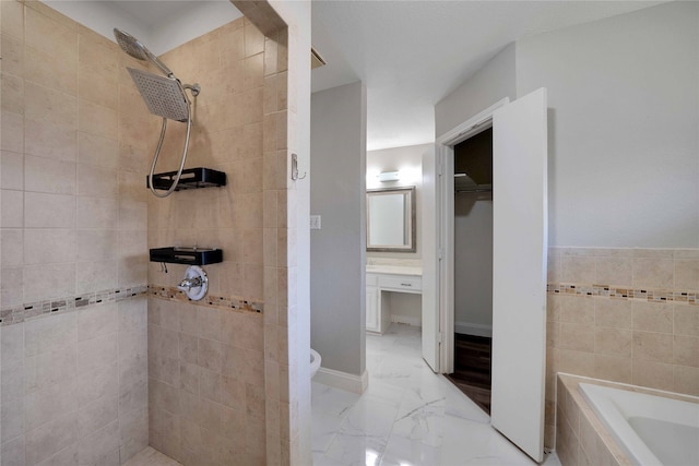 bathroom featuring plus walk in shower