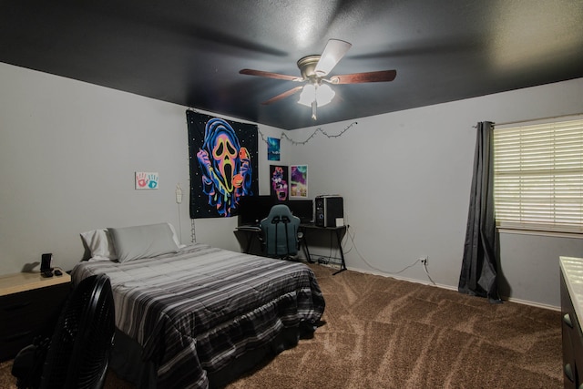 bedroom with carpet flooring and ceiling fan