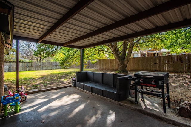 view of patio / terrace featuring outdoor lounge area and area for grilling